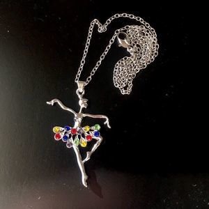 Crystal Ballerina with Rainbow Tutu Pendant Necklace